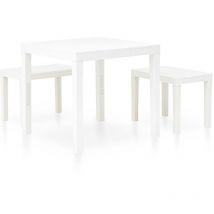 Table de jardin avec 2 bancs Plastique Blanc