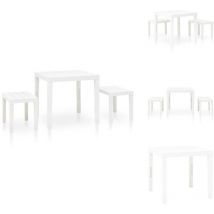 Table de jardin avec 2 bancs Plastique Blanc - Salon De Jardin - Mobilier De Jardin - Table De Jardin - Chaises De Jardin - Ensemble De Jardin