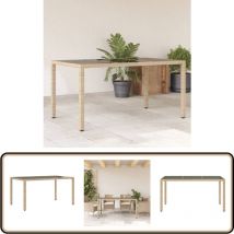 Table de jardin avec dessus en verre beige résine tressée - Table De Jardin - Table Extérieure - Mobilier De Jardin - Table En Verre - Table Résine