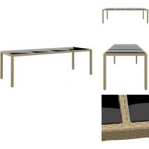 Table de jardin avec dessus en verre beige résine tressée - Table De Jardin - Table Extérieure - Mobilier De Jardin - Table En Verre - Table Résine