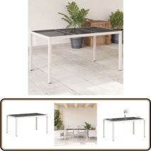 Table de jardin avec dessus en verre blanc résine tressée - Table De Jardin - Table Extérieure - Mobilier De Jardin - Table En Résine Tressée - Table