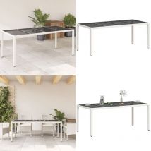 Table de jardin avec dessus en verre blanc résine tressée - Table De Jardin - Table Extérieure - Mobilier De Jardin - Table En Résine Tressée - Table