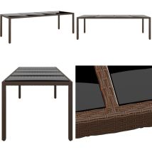Table de jardin avec dessus en verre marron résine tressée - Table De Jardin - Table Extérieure - Mobilier De Jardin - Table En Verre - Table Ronde
