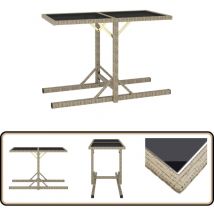 Table de jardin Beige 110x53x72 cm Verre et résine tressée - Table De Jardin - Table D'extérieur - Mobilier De Jardin - Table En Résine Tressée