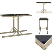 Table de jardin Beige 110x53x72 cm Verre et résine tressée - Table De Jardin - Table D'extérieur - Mobilier De Jardin - Table En Résine Tressée