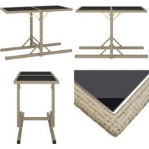 Table de jardin Beige 110x53x72 cm Verre et résine tressée - Table De Jardin - Table D'extérieur - Mobilier De Jardin - Table En Résine Tressée