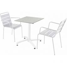 Oviala - Ensemble table terrasse terrazzo et 2 chaises blanc