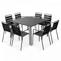 Ensemble table de jardin carrée et 8 fauteuils en métal gris - Palavas