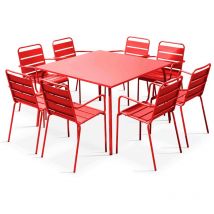 Oviala - Ensemble table de jardin carrée et 8 fauteuils en métal rouge - Palavas