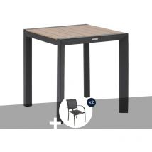 Hesperide - Table de jardin carrée alu Evasion 2 places effet bois + 2 fauteuils Piazza - Hespéride
