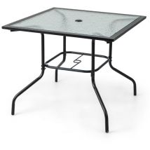 Table de jardin carrée en verre trempé trou de parasol 38mm pour 4 personnes table d'appoint pour patio piscine balcon
