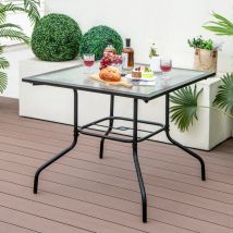 Maisonchic - Table de Jardin Carrée en Verre Trempé Trou de Parasol 38MM pour 4 Personnes Table d'Appoint pour Patio Piscine Balcon Maison Chic