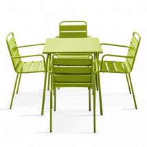 Oviala - Ensemble table de jardin carrée et 4 fauteuils acier vert - Palavas