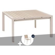 Hesperide - Table de jardin carrée extensible alu Evasion 8/10 places Beige/lin + 10 fauteuils - Hespéride