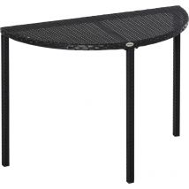 Table de jardin demi cercle - table de balcon demi lune - dim. 100L x 50l x 74H cm résine tressée 4 fils imitation rotin noir
