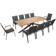 Oviala - Table de jardin en acacia et aluminium avec 10 fauteuils