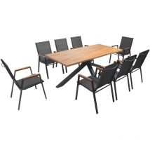 Oviala - Table de jardin en acacia et aluminium avec 8 fauteuils