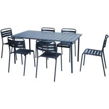 Sweeek - Table de jardin en métal bleu marine Amélia + 6 chaises