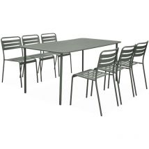 Sweeek - Table de jardin en métal kaki Amélia + 6 chaises. traitement antirouille. lattes et bords arrondis