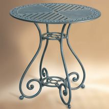 Table de jardin en métal velador ronde aluminium laqué bleu