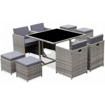 Salon de jardin 4-8 places – Vabo – table encastrable Nuances de gris / Gris chiné