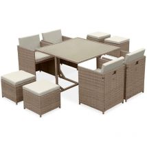 Salon de jardin 4-8 places – Vabo – table encastrable Beige / Beige