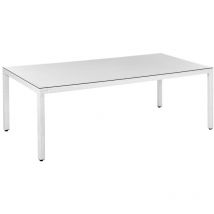 Beliani - Table de Jardin en Polyrotin et Verre 220 x 100 cm Blanc Résistant aux uv Italy