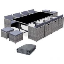 Table de jardin 8-12 places – Vabo – table encastrable + Housse de protection gris foncé polyester Nuances de gris / Gris chiné