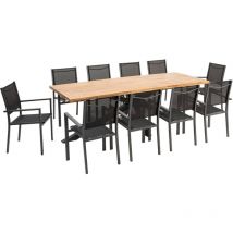 Oviala - Table de jardin et 10 chaises en aluminium et acacia
