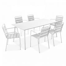 Oviala - Ensemble table de jardin et 6 fauteuils en métal blanc - Palavas