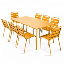 Oviala - Ensemble table de jardin et 8 chaises en métal jaune - Palavas