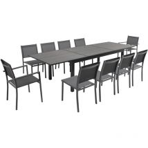 Oviala - Ensemble table de jardin extensible et 10 assises aluminium