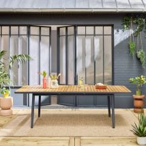 Table de jardin extensible en bois teck. structure aluminium anthracite. 8 places