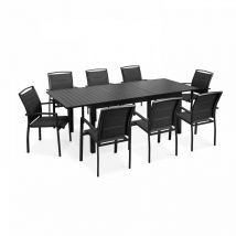 Oviala - Ensemble table de jardin extensible et 8 fauteuils en aluminium noir