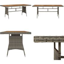 Table de jardin Gris 160x70x72 cm Résine tressée et acacia - Table De Jardin - Table Extérieure - Mobilier De Jardin - Table En Acacia - Table