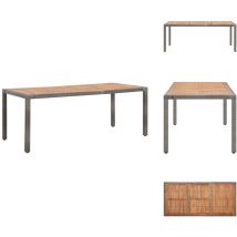 Table de jardin Gris 190x90x75cm Résine tressée et acacia - Table De Jardin - Table Extérieure - Mobilier De Jardin - Table En Rotin - Table Acacia
