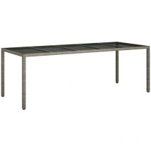 Decdeal - fimei Table de jardin Gris 250x100x75 cm Verre trempé et poly rotin
