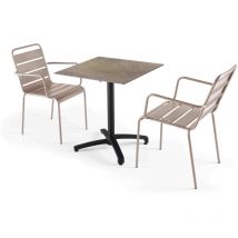 Oviala - Ensemble table stratifié marbre plateau beige et 2 fauteuils taupe