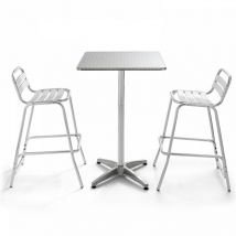 Oviala - Table de jardin mange-debout et 2 chaises aluminium gris