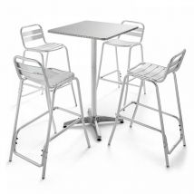 Oviala - Table de jardin mange-debout et 4 chaises aluminium gris