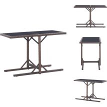 Table de jardin Marron 110x53x72 cm Verre et résine tressée - Table De Jardin - Table D'extérieur - Mobilier De Jardin - Table En Résine Tressée