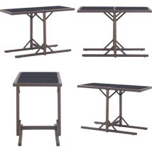 Table de jardin Marron 110x53x72 cm Verre et résine tressée - Table De Jardin - Table D'extérieur - Mobilier De Jardin - Table En Résine Tressée