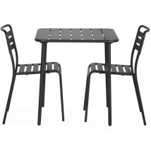 Sweeek - Table de jardin métal anthracite Amélia avec 2 chaises. lattes et bords arrondis. traitement antirouille