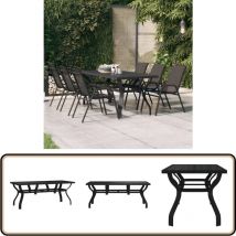 Table de jardin Noir 180x80x70 cm Acier et verre - Table De Jardin - Table Extérieure - Table En Métal - Table Noire - Table Design