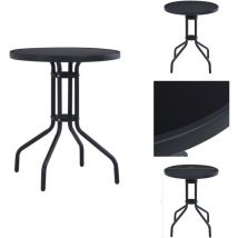 Table de jardin Noir 60 cm Acier et verre - Table De Jardin Ronde - Table Extérieure - Mobilier De Jardin - Table En Acier - Table En Verre