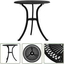 The Living Store Table de jardin Noir 62x62x65 cm Aluminium coulé - Table De Jardin - Table Extérieure - Mobilier De Jardin - Table Ronde - Aluminium