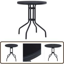 Table de jardin Noir 80 cm Acier et verre - Table De Jardin Ronde - Table Extérieure - Mobilier De Jardin - Table En Métal - Table En Verre