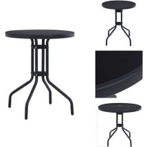 Table de jardin Noir 80 cm Acier et verre - Table De Jardin Ronde - Table Extérieure - Mobilier De Jardin - Table En Métal - Table En Verre