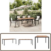 Table de jardin plateau en bois Noir Résine tressée bois massif - Table De Jardin - Mobilier De Jardin - Table Extérieure - Table En Bois - Table