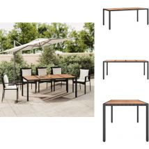 Table de jardin plateau en bois Noir Résine tressée bois massif - Table De Jardin - Mobilier De Jardin - Table Extérieure - Table En Bois - Table